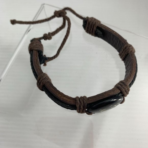 Zodiac Cancer Black Brown Leather Unisex Bracelet Surfer Style Adjustable - Picture 2 of 6